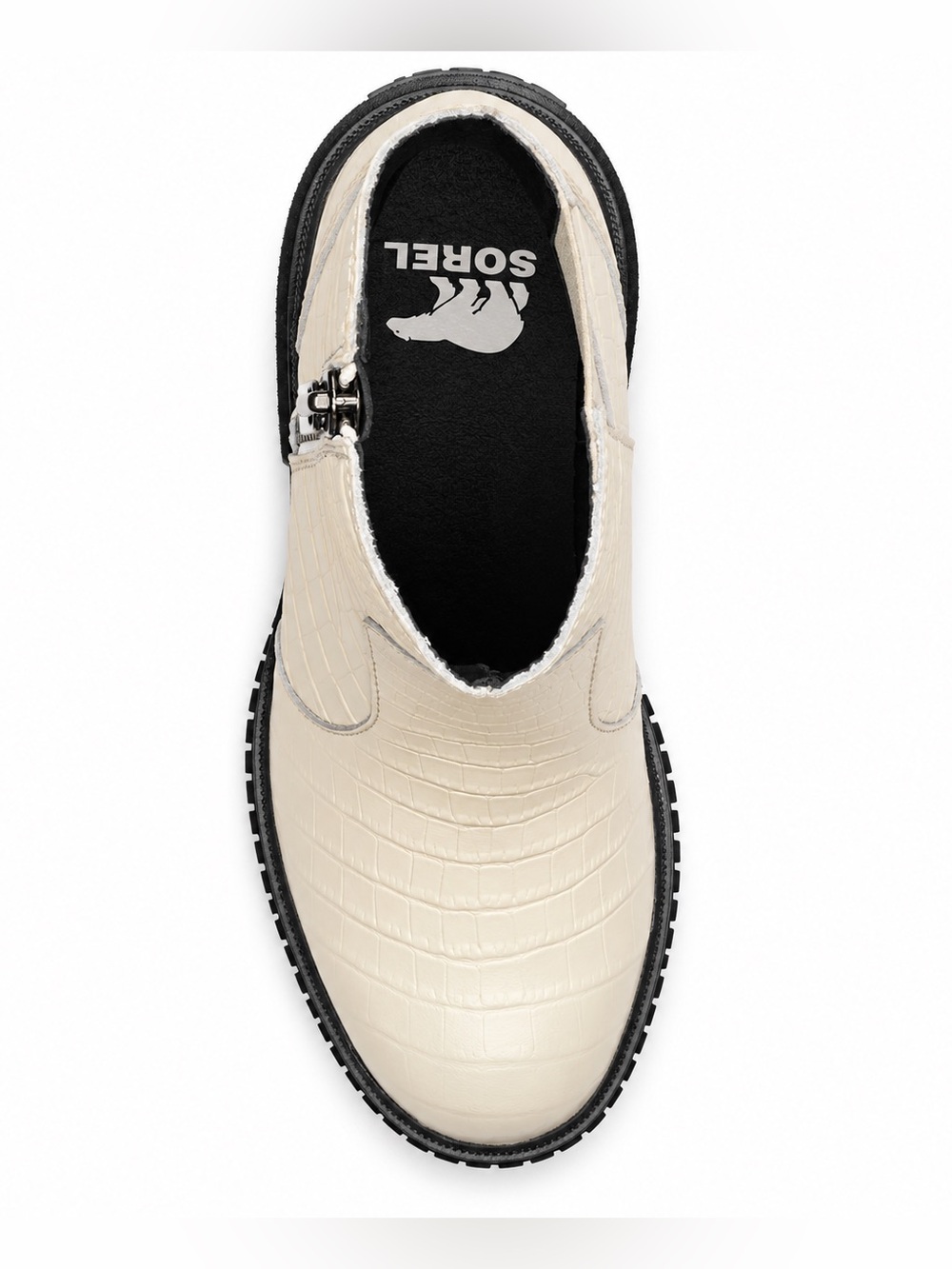 Sorel Ona Ave Zip Women's Cream Croc-Embossed Zip Ankle Boot - Picture 4 of 7